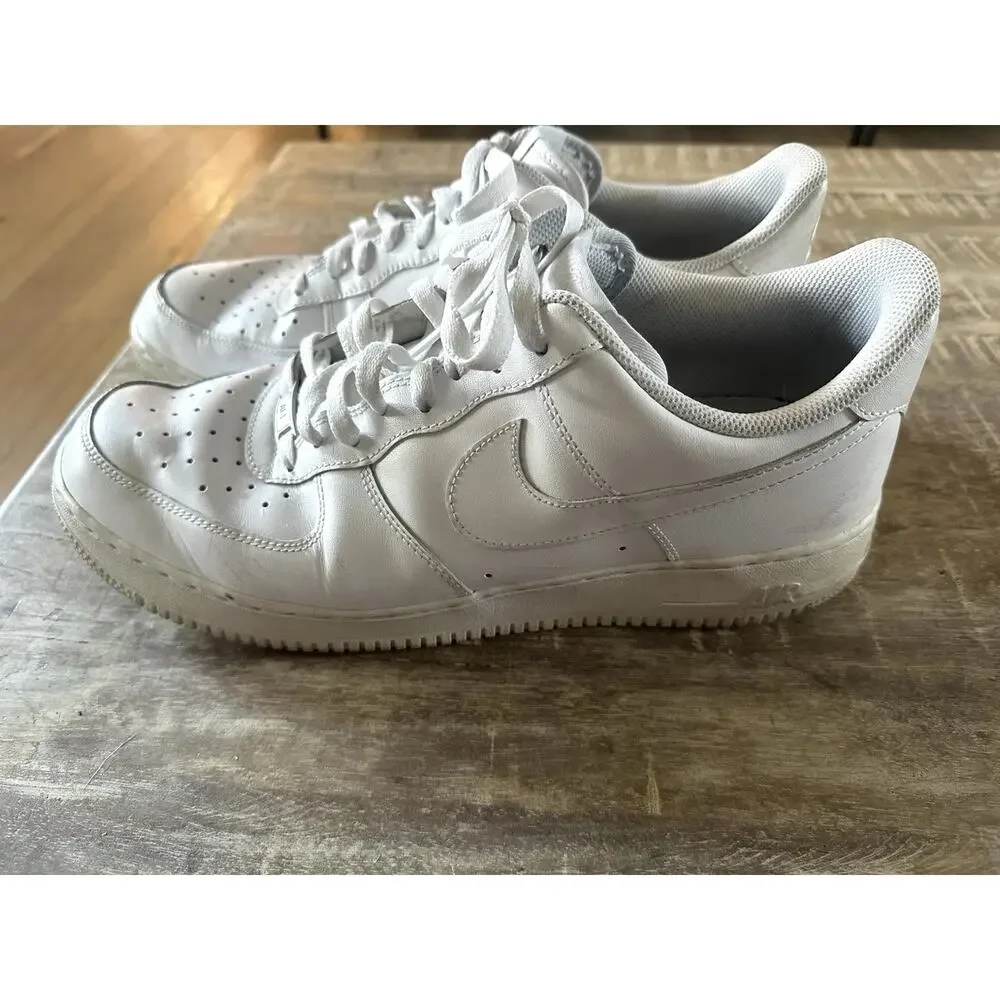 Nike Air Force 1 Men's Sneakers 13 Low Top Leather Lace Up Athletic All White
